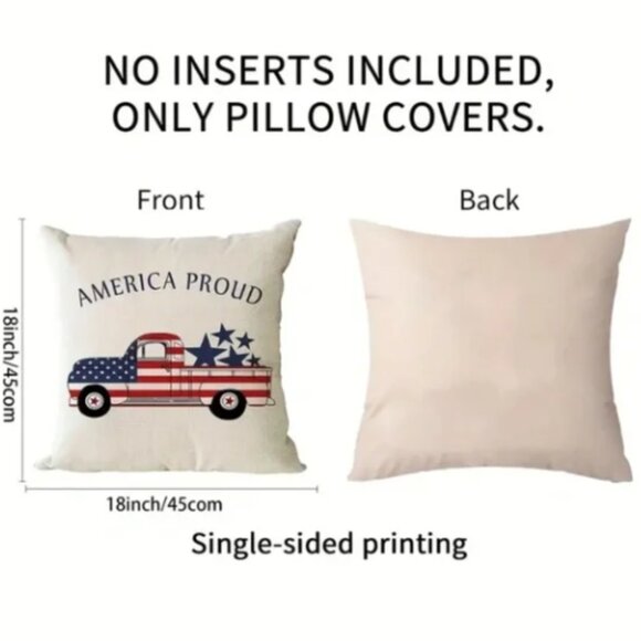 NEW "AMERICA PROUD" VTG TRUCK AMERICANA 4TH OF JULY DECOR LINEN PILLOW COVER 18" - Picture 2 of 3